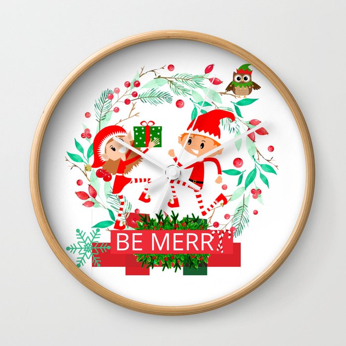 Christmas Cute Couple Elfs Wall Clock