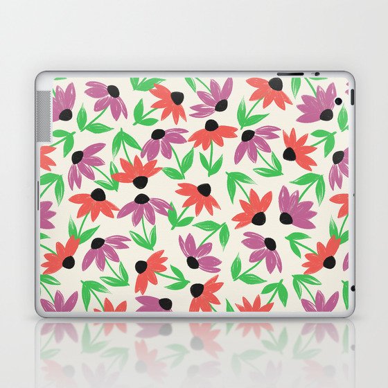 Bright Coneflower Floral Pattern Hand Drawn Laptop & iPad Skin
