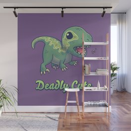 Deadly Cute Raptor // Kawaii Dinosaur, Paleontology, Animals Wall Mural