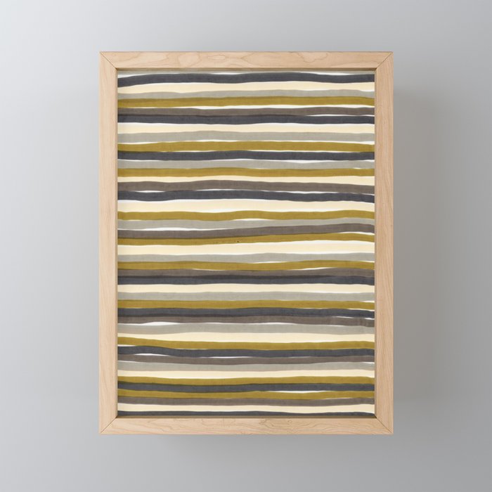 Camouflage colors horizontal striped pattern - brown and green stripes Framed Mini Art Print