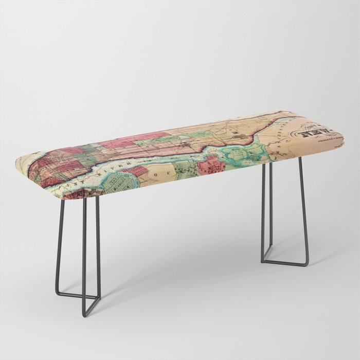 Vintage 19th Century Map of New York City Island of Manhattan Bench