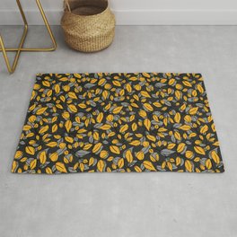 Yellow black floral silhouette pattern Area & Throw Rug