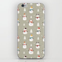 Christmas Seamless Pattern with Snowman Winter on Grey Background iPhone Skin