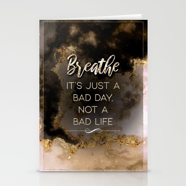 Breathe Black and Gold Motivational Art Stationery Cards