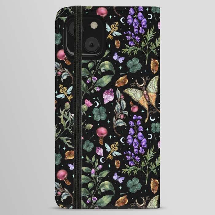 Witchy magical pattern. Nightshade. Mugwort. iPhone Wallet Case