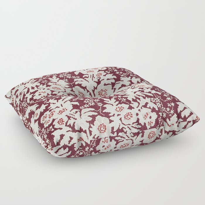 Burgundy and White Floral Industrial Arts Design Floor Pillow