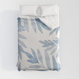 Muted Blue Palm Leaves Duvet Cover