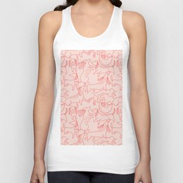 Line hand-drawn dachshund vintage illustration pattern. Cute abstract dog texture design. Cute pink animal repeat background. Unisex Tank Top
