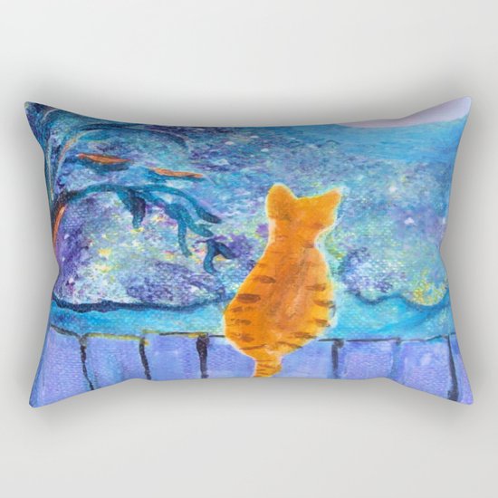 Cat in the Moonlight Rectangular Pillow
