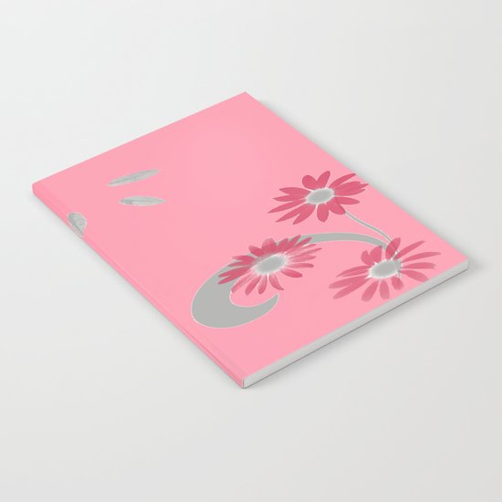 Floral Scroll Design - Strawberry Red Notebook