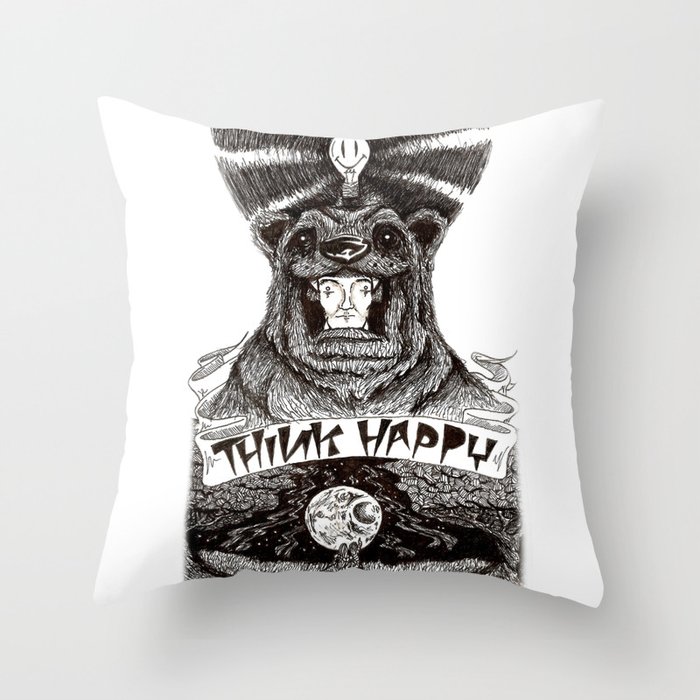 'Think Happy Bear' Throw Pillow