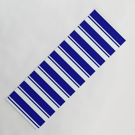 [ Thumbnail: Mint Cream and Dark Blue Colored Striped/Lined Pattern Yoga Mat ]