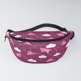 Valentine's hearts paper airplanes love clouds burgundy Fanny Pack