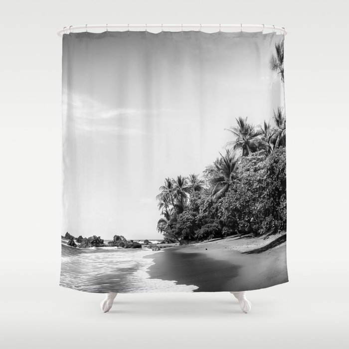 Tropical Paradise Beach in Black and White Shower Curtain