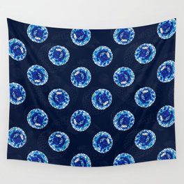 Curled-Up Pangolin Mosaic // Midnight Blue Wall Tapestry