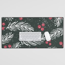 Winter Berries And Snowy Pine Twigs Desk Mat