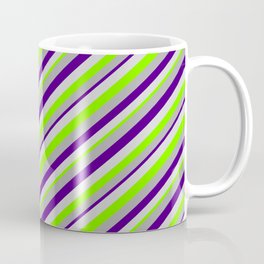 [ Thumbnail: Dark Grey, Indigo, Light Grey, and Green Colored Lines Pattern Coffee Mug ]