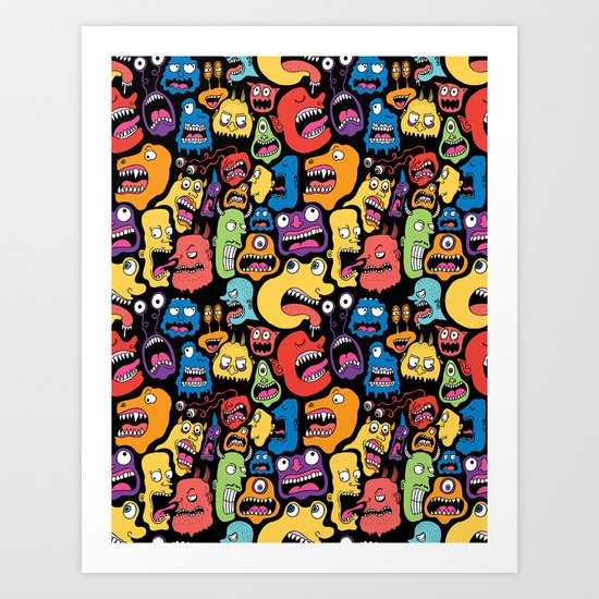 Monster Faces Pattern Art Print