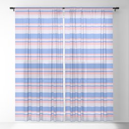[ Thumbnail: Cornflower Blue, Light Pink & Lavender Colored Stripes Pattern Sheer Curtain ]