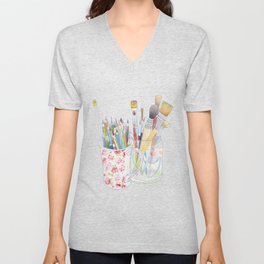 Art Tools: pencils and brushes (ink & watercolour) V Neck T Shirt