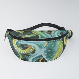 Green Octopus Vintage Map Chic Watercolor Art Fanny Pack