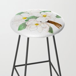 white magnolia bouquet flowers  ink and watercolor  Bar Stool