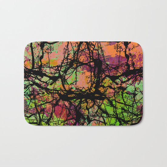 Cracks And Colour - Pastel orange, blue and green abstract with black marble effect Bath Mat