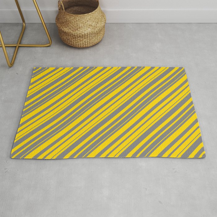 Gray & Yellow Colored Lined Pattern Rug