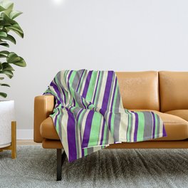 [ Thumbnail: Grey, Light Yellow, Indigo, and Green Colored Lines/Stripes Pattern Throw Blanket ]