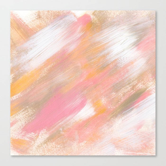 Abstract Spring Summer Pink Mustard White Brushstrokes Acrylic