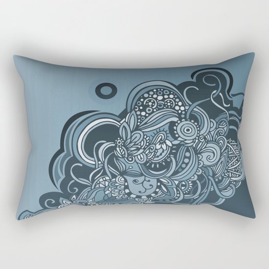 Detailed diagonal tangle, blue Rectangular Pillow
