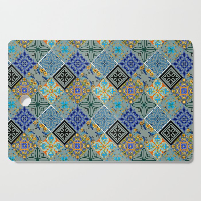 Patchwork,mosaic,flowers,azulejo,quilt,tiles,Portuguese style art Cutting Board