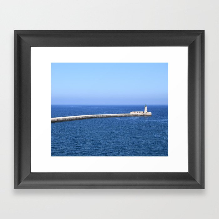 Lighthouse in the blue Mediterranean sea | Malta travel print | Landscape photography Framed Art Print