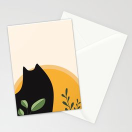 Black Cat watching Sunset Stationery Card