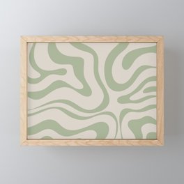 Liquid Swirl Abstract Pattern in Almond and Sage Green Framed Mini Art Print