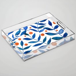 Watercolor berries and branches - blue and orange Acrylic Tray