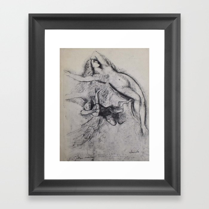 Cherub and a woman by Gustave Moreau Framed Art Print