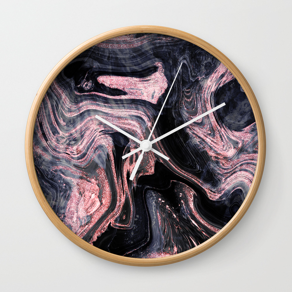 Stylish Rose Gold Abstract Marbleized Design Wall Clock By