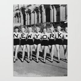 New York girls in the chorus line - vintage mid century photo in B&W Poster