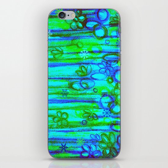 WINTER GARDEN -Bright Blue Green Neon Snowflake Floral Abstract Watercolor Painting and Digital Art iPhone Skin