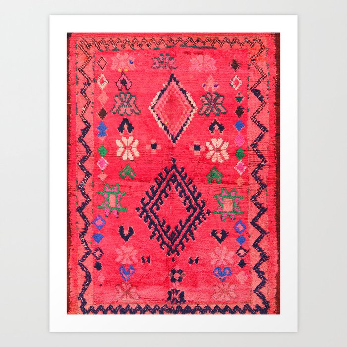 N288 - Boho Oriental Pink Oriental Traditional Moroccan Fabric Texture Art Print