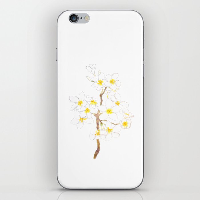  white Plumeria  frangipani flowers  ink and watercolor  iPhone Skin
