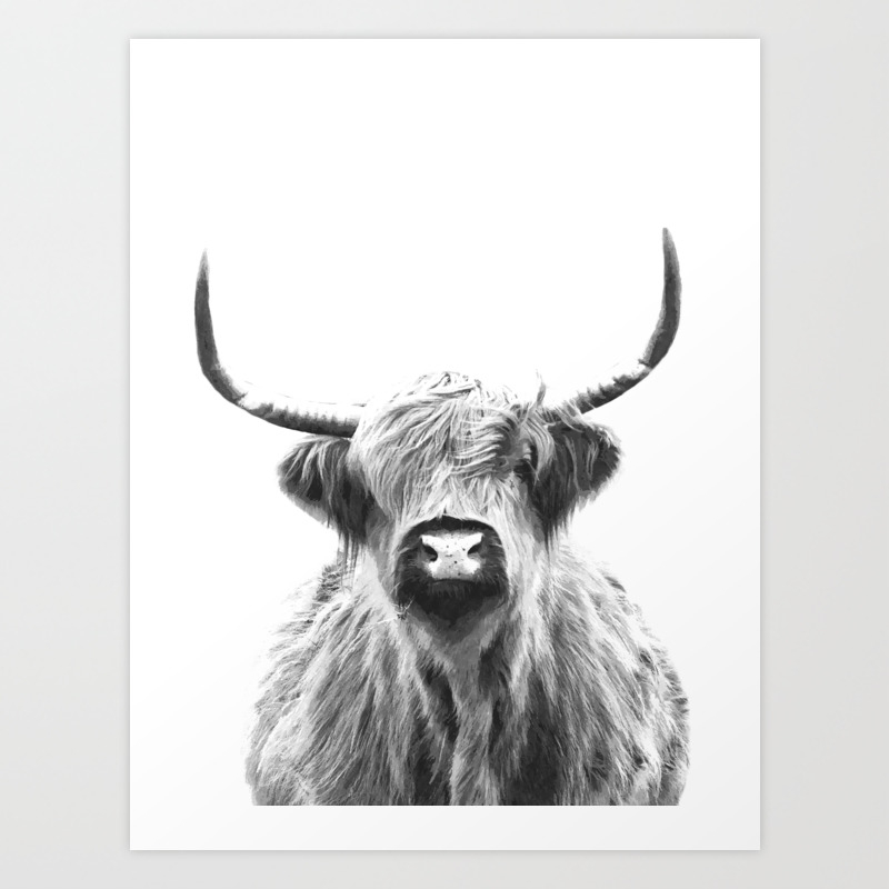 Black And White Highland Cow Portrait Art Print By Alemi Society6
