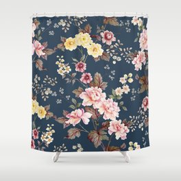 Tropical vintage red hibiscus flower, seamless pattern Shower Curtain