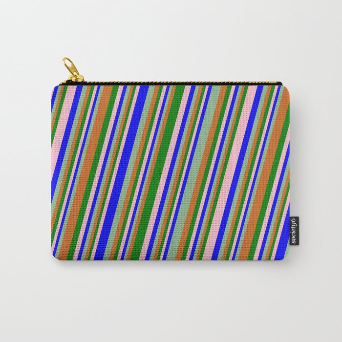 Eyecatching Pink, Blue, Dark Sea Green, Chocolate, and Green Colored Pattern of Stripes Carry-All Pouch