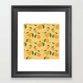 Lemons Pattern Beige Framed Art Print