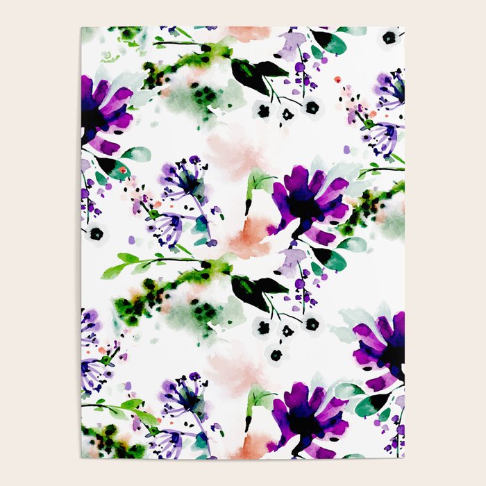 Abstract watercolor flowers purple Poster by mmartabc Society6