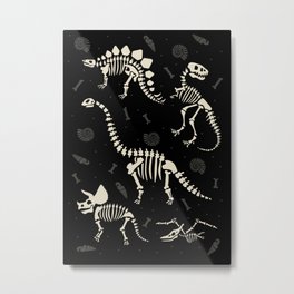 Dinosaur Fossils on Black Metal Print | Pterodactyl, Dinosaurs, Tyrannosaurus, Halloween, Fossil, Triceratops, Stegosaurus, Brontosaurus, Dinosaur Fossils, Skeleton 