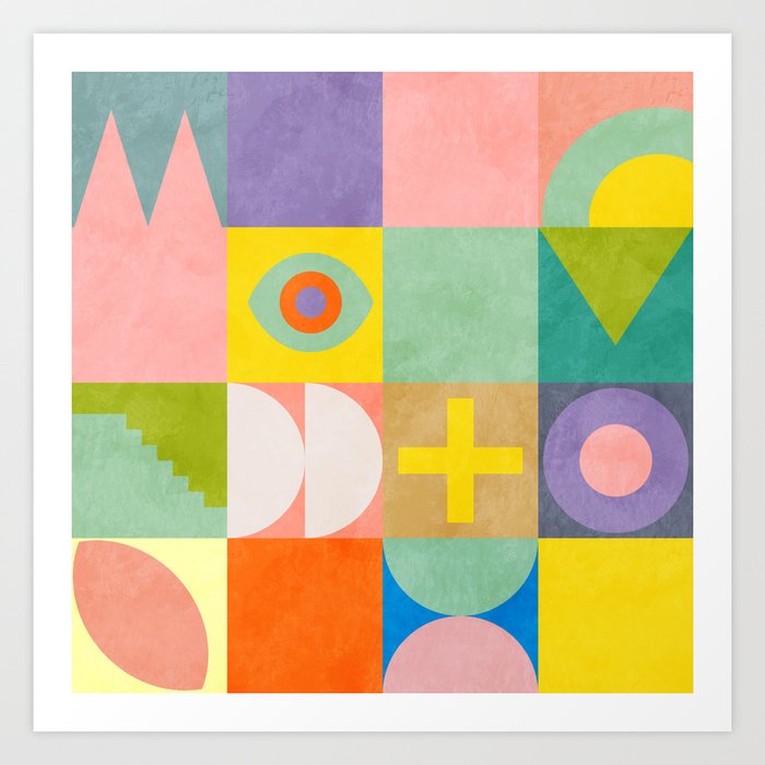 mid  century modern geometric checkers summer 2 Art Print