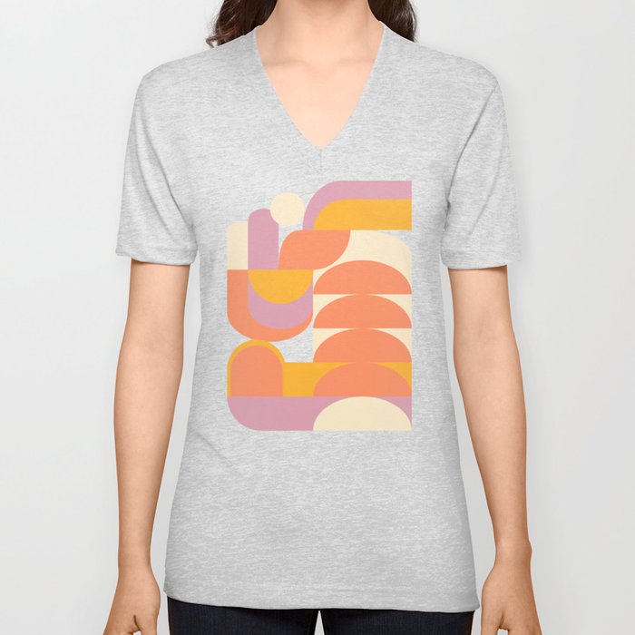 Shapes in Coral and Lilac 23 V Neck T Shirt